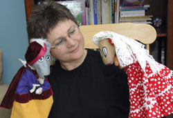 Lucia Gonzalez with Perez and Martina puppets